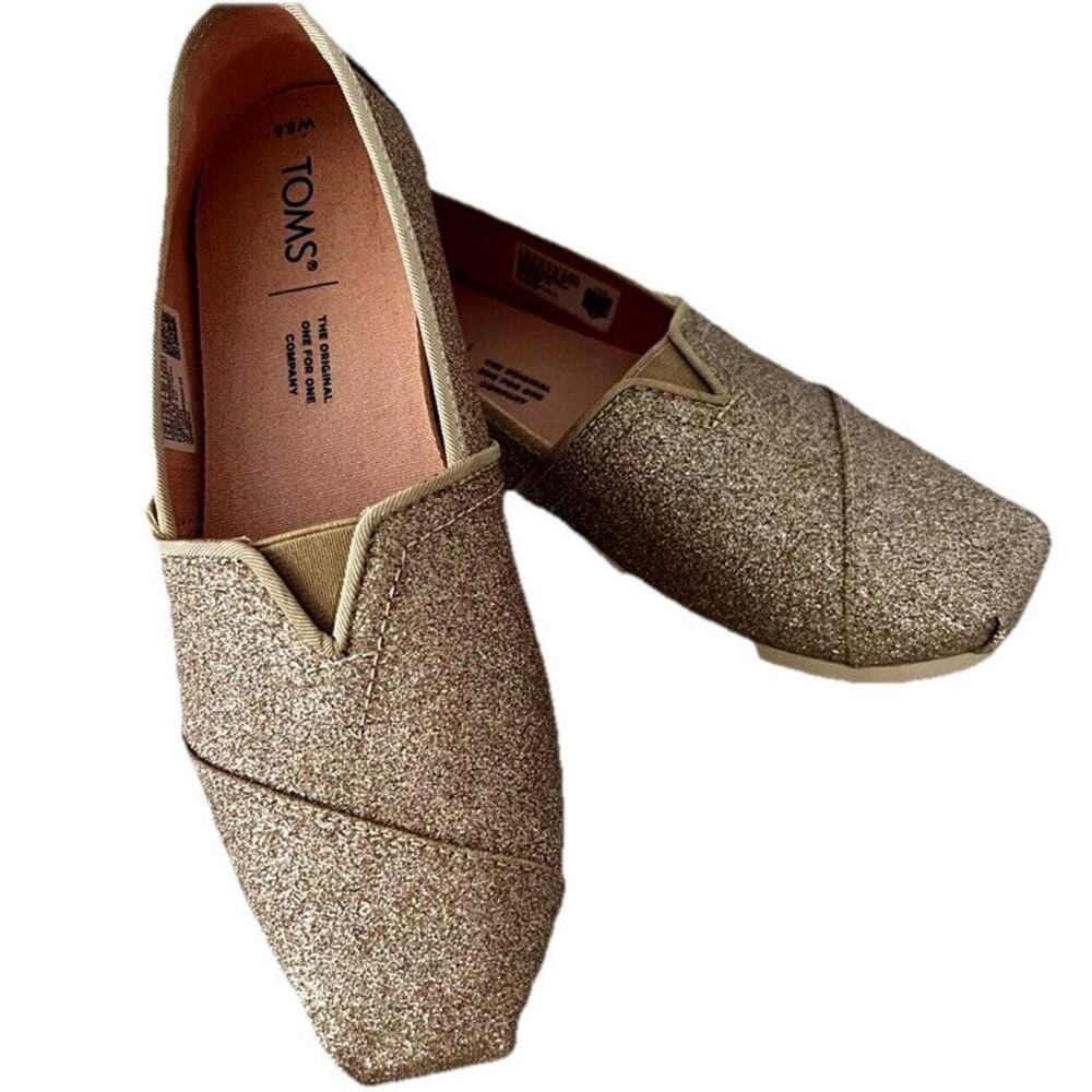 TOMS Women Rose Gold Glimmer Classic Shoes Slip on size 6.5W